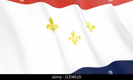 Drapeau flottant de la ville de la Nouvelle-Orléans. Louisiane. États-Unis. Rendu réaliste de haute qualité Banque D'Images