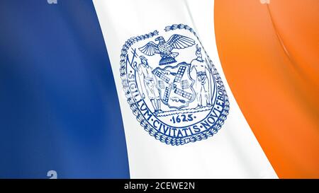 Drapeau flottant de la ville de New York. Grande pomme. États-Unis. Rendu réaliste de haute qualité Banque D'Images