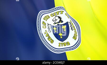 Drapeau flottant de la ville de Trenton. New Jersey. États-Unis. Rendu réaliste de haute qualité Banque D'Images