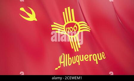 Drapeau flottant de la ville d'Albuquerque. Nouveau-Mexique. États-Unis. Rendu réaliste de haute qualité Banque D'Images