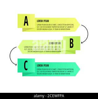 Infographie vectorielle avec 3 rectangles et flèches. Modèle plat utilisé pour les diagrammes, les entreprises, le Web, les bannières, la mise en page de flux de travail et les présentations Illustration de Vecteur