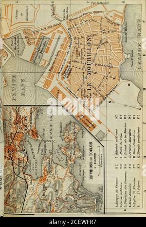 . Sud de la France, y compris la Corse: manuel pour les voyageurs. Sainte-Anne Marie-majeure. TOULON. V. route 71. 465 cabines Par trajet en ville, 2 pers. 1 fr. 25 c, 4 pers. 1 fr. 50 c, à la nuit (10 p. m. à 6 a. m.) 11/;, 2 fr.; par heure, IV4 et 2 fr., à la nuit 21/2 aide 3 fr.; 20 c. pour tronc d'eaeh. Tramways électriques (eomp. Le Plan). 1. De la Valette, sur la S. E. du Faron (p. 467), via la banlieue de Saint-Jean-du-Var, le. Boulevard de Strasbourg (PI. D-F, 1-3), et la banlieue du Las, à Ollioules (p. 458). —2. Depuis la gare (PI. E, 1), via le Mourillon (PI. D-F, 6-8), à la miine BainsSte ( Banque D'Images