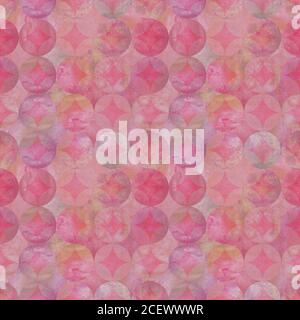 Arrière-plan aquarelle de grunge abstrait avec cercles colorés se chevauchant. Aquarelle dessinée à la main, motif rose sans couture. Texture aquarelle en forme de rond Banque D'Images