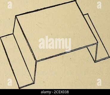 . Les choses valent la peine de faire et comment les faire. Touchez-les.Couper le dais de cardboardcinq par trois pouces, et bendit comme Fig. 354; ayez-lui trois quarts d'un pouce de haut et collez-le sur le plancher de la cella(Fig. 353) deux pouces du bord arrière avec son panneau latéral ouvert sur le carton et découpez la déesse Diana (Fig. 355). Courbez l'extension sous les pieds de Dianas à moitié vers l'avant et à moitié vers l'arrière, puis collez Diana sur le dessus du dais au centre à l'arrière. Construire sur le plafond et le toit du temple. Faire le plafond de carton dix par seize pouces, et couper les deux gables, un pour chaque extrémité de la roo Banque D'Images