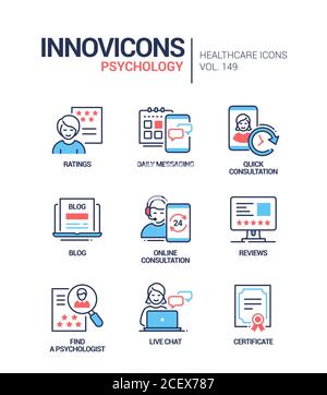 Psychologie concept - jeu d'icônes de style de conception de ligne Illustration de Vecteur