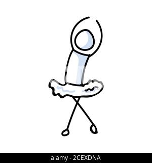 Stickman ballerina danseur concept dessiné à la main. Simple contour ballerina figure doodle icône clipart. Pour le dessin d'un studio de danse ou d'un artiste de théâtre Illustration de Vecteur