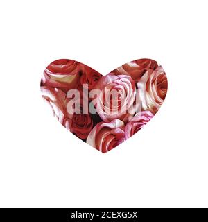 Cœur pour la Saint-Valentin avec roses roses isolées sur blanc. Design pour la décoration de carte de vœux, invitation, prospectus, bannière, arrière-plan pour Illustration de Vecteur