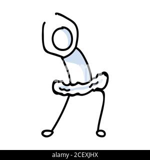 Concept de danseur de ballet stickman dessiné à la main. Simple contour ballerina figure doodle icône clipart. Pour le dessin d'un studio de danse ou d'un artiste de théâtre Illustration de Vecteur