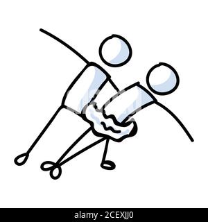 Dessin main stickman ballet danseur couple concept. Simple contour ballerina figure doodle icône clipart. Pour le dessin d'un studio de danse ou d'un artiste de théâtre Illustration de Vecteur
