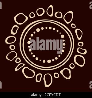 Soleil stylisé. L'art australien style peinture autochtone. Les formes rondes lisses, cercles isolé sur fond sombre. Doodle sketch style. G minimaliste Illustration de Vecteur
