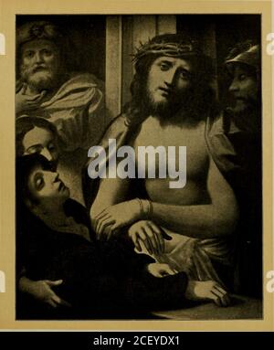 . Antonio Allegri da Correggio, sa vie, ses amis, et son temps. n. Ces cinq personnes sont regroupées dans un peu petit compas. La figure du Christ est plutôt plus de la moitié de la longueur, celle du Pilate et de la Vierge plutôt moins. Seule la tête et la main de la Madeleine sont visibles, et tout ce qui est vu du soldat est son visage.pourtant l'image n'est en aucun cas vouloir dans la grandeur. La Madonna est moins dramatique que la Vierge de la Descent de la Croix, mais d'autre part, elle est plus belle. Ses équipement sont moins défigurés par le chagrin, et si nous relions les deux figures, prenant Banque D'Images