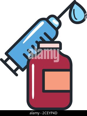 pot à médicaments, ligne d'injection et style de remplissage icon design De soins médicaux thème santé et urgence Illustration vectorielle Illustration de Vecteur