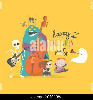 Une soirée musicale folle avec un groupe de personnages de la bande dessinée Halloween Illustration de Vecteur