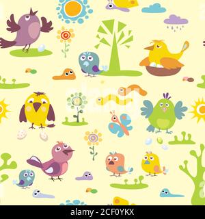 Oiseaux, ensemble d'images, illustration, motif, décor, printemps, été Illustration de Vecteur