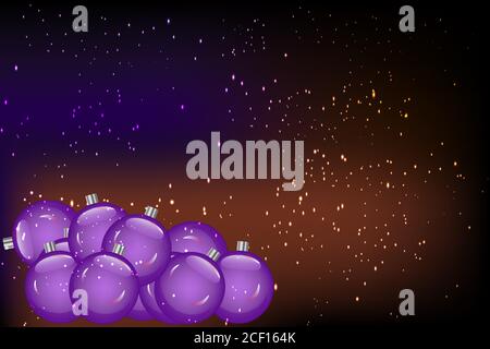 Bannière Web Merry Christmas avec espace de copie pour le texte. Balles de luxe violettes de vacances sur fond sombre avec des sparkles dorés. Illustration du vecteur de stock Illustration de Vecteur