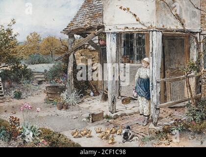 Foster Myles Birket - fille à l'extérieur d'un cottage - Britannique École - 19e siècle Banque D'Images