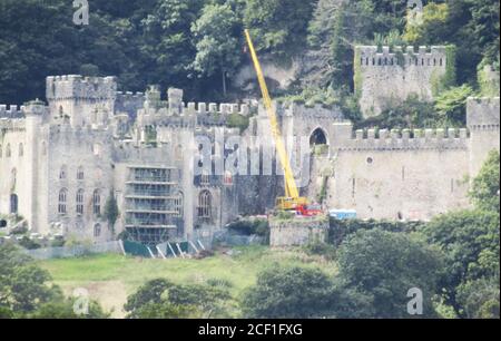 Le château de Gwrych étant préparé pour le tournage de crédit Ian fairbrother/Alamy stock photos Banque D'Images