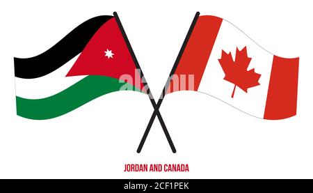 Jordan et Canada Flags ont croisé et ont fait des orvges de style plat. Proportion officielle. Corriger les couleurs. Illustration de Vecteur