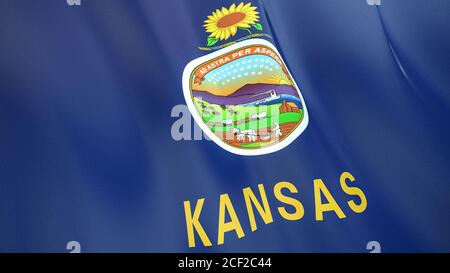 Le drapeau du Kansas . Illustration 3D de haute qualité. Idéal pour les actualités, les reportages et les événements. Banque D'Images