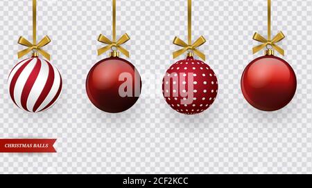 Lot de boules de Noël rouges réalistes avec divers motifs. Vecteur Illustration de Vecteur