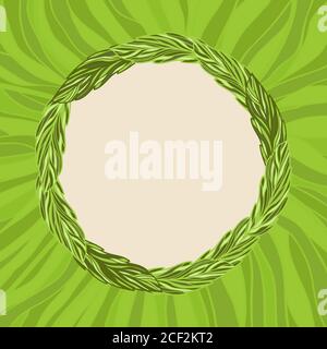 Carte de vœux en vert, avec cadre à feuilles dessinées à la main Illustration de Vecteur