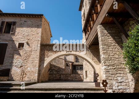 Rues de l'ancienne ville de Spello, Ombrie, Italie Banque D'Images