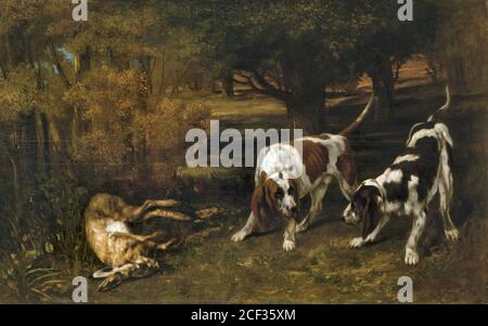 Courbet Gustave - chiens de chasse au lièvre mort - Français École - 19e siècle Banque D'Images