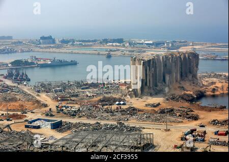 Beyrouth, Liban. 03ème septembre 2020. Vue sur le port endommagé de Beyrouth, le lieu de l'explosion massive qui a secoué Beyrouth le 04 août 2020. Credit: Marwan Naamani/dpa/Alamy Live News Banque D'Images