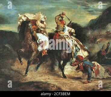 Delacroix Eugène - combat de Giaur et Hassan - Français École - 19e siècle Banque D'Images