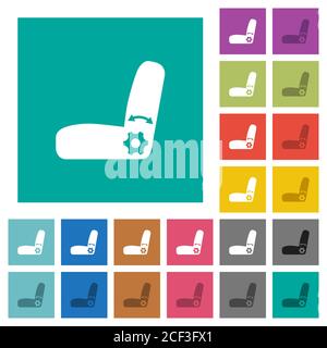 Icônes plates multicolores de réglage de siège d'auto sur fond carré Uni. Inclut des variantes d'icône blanche et foncée pour les effets de survol ou actifs. Illustration de Vecteur