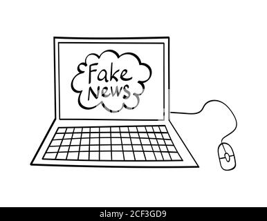 Fausses nouvelles lettrage sur un écran d'un carnet dessiné à la main. Illustration vectorielle. Illustration de Vecteur