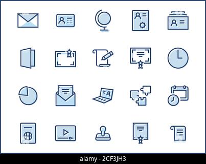 Ensemble D'Icônes De Lignes Vectorielles Associées Aux Documents Juridiques. Contient des Icônes telles que Visa, Contrat, Déclaration, Licence, Permission, octroi et plus encore. Str. Modifiable Illustration de Vecteur