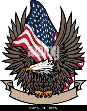 Drapeau américain avec Eagle de Bald et vecteur isolé couleur de bannière Illustration Illustration de Vecteur
