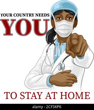 La femme médecin a besoin de vous rester à la maison Poster Illustration de Vecteur