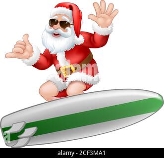 Santa dans lunettes de soleil surf Shaka main dessin Illustration de Vecteur