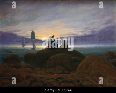 Lever de lune au-dessus de la mer (Mondaufgang am Meer) par Caspar David Friedrich (1774-1840), huile sur toile, 1822 Banque D'Images