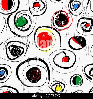 motif circulaire abstrait sans couture, avec tourbillons, touches de peinture et éclaboussures, grundy Illustration de Vecteur