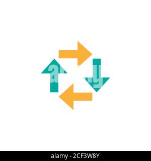 Quatre flèches sont encercler. Cycle, recyclage, actualisation. Recharger, actualiser, boucle, Direction, faire pivoter. Illustration Vecror isolée sur blanc. Icône Exchange. Illustration de Vecteur