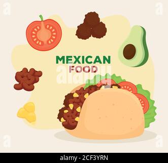 affiche de la cuisine mexicaine et taco avec de délicieux ingrédients Illustration de Vecteur