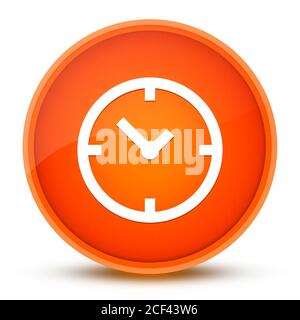 Icône horloge isolé sur bouton rond orange brillant abstract illustration Banque D'Images