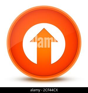 Icône de flèche vers le haut isolée sur le bouton rond orange brillant résumé illustration Banque D'Images