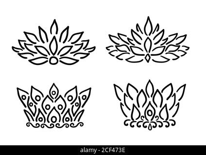 Logo Crown graffiti icône dessinée à la main. Éléments noirs isolés sur fond blanc. Ensemble de couronne et tiara dessinés à la main pour princesse.Vector illu Illustration de Vecteur