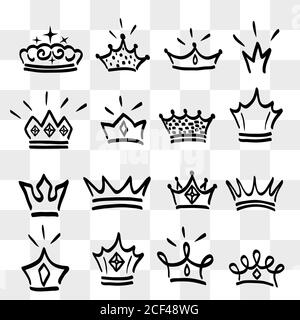Logo Crown graffiti icône dessinée à la main. Éléments noirs isolés sur fond blanc. Ensemble de couronne et tiara dessinés à la main pour princesse.Vector illu Illustration de Vecteur