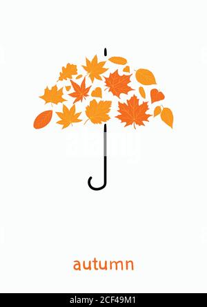 Parapluie feuilles d'automne. Ensemble de feuilles d'érable, de chêne et d'autres feuilles isolées par vecteur. Bannière d'automne, illustration vectorielle. Pour les fêtes de fin d'année c Illustration de Vecteur