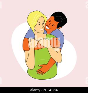 Un homme hante une femme enceinte. Les parents attendent un enfant. Relations familiales internationales. Illustration vectorielle Illustration de Vecteur