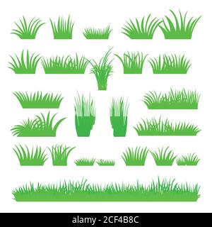 Ensemble d'herbe verte abstraite et plate Vector isolé sur fond blanc. Kit pour herbes fraîches de printemps. Touffes de feuilles d'herbe. Un ensemble d'éléments de conception de natu Illustration de Vecteur