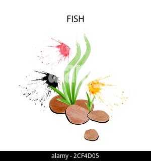 Résumé du poisson. Effet aquarelle. Menu. Illustration vectorielle Illustration de Vecteur