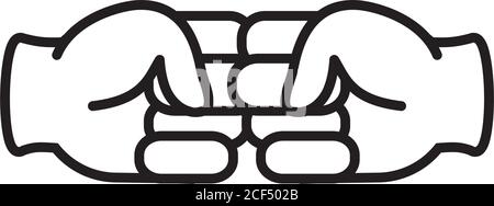 Deux poings serrés se heurtant l'icône sur fond blanc, style de ligne, illustration vectorielle Illustration de Vecteur