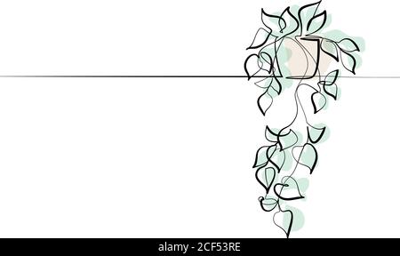 Maison plante dans pot. Mise en plan continue d'une ligne. Isolé de couleur sur fond blanc. Illustration vectorielle. Illustration de Vecteur