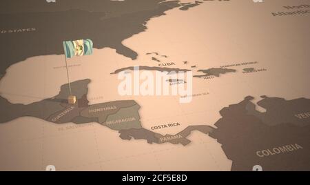 Drapeau sur la carte du Guatemala. Carte d'époque et drapeau de l'Amérique centrale, Caraïbes pays de la série 3D Rendering Banque D'Images